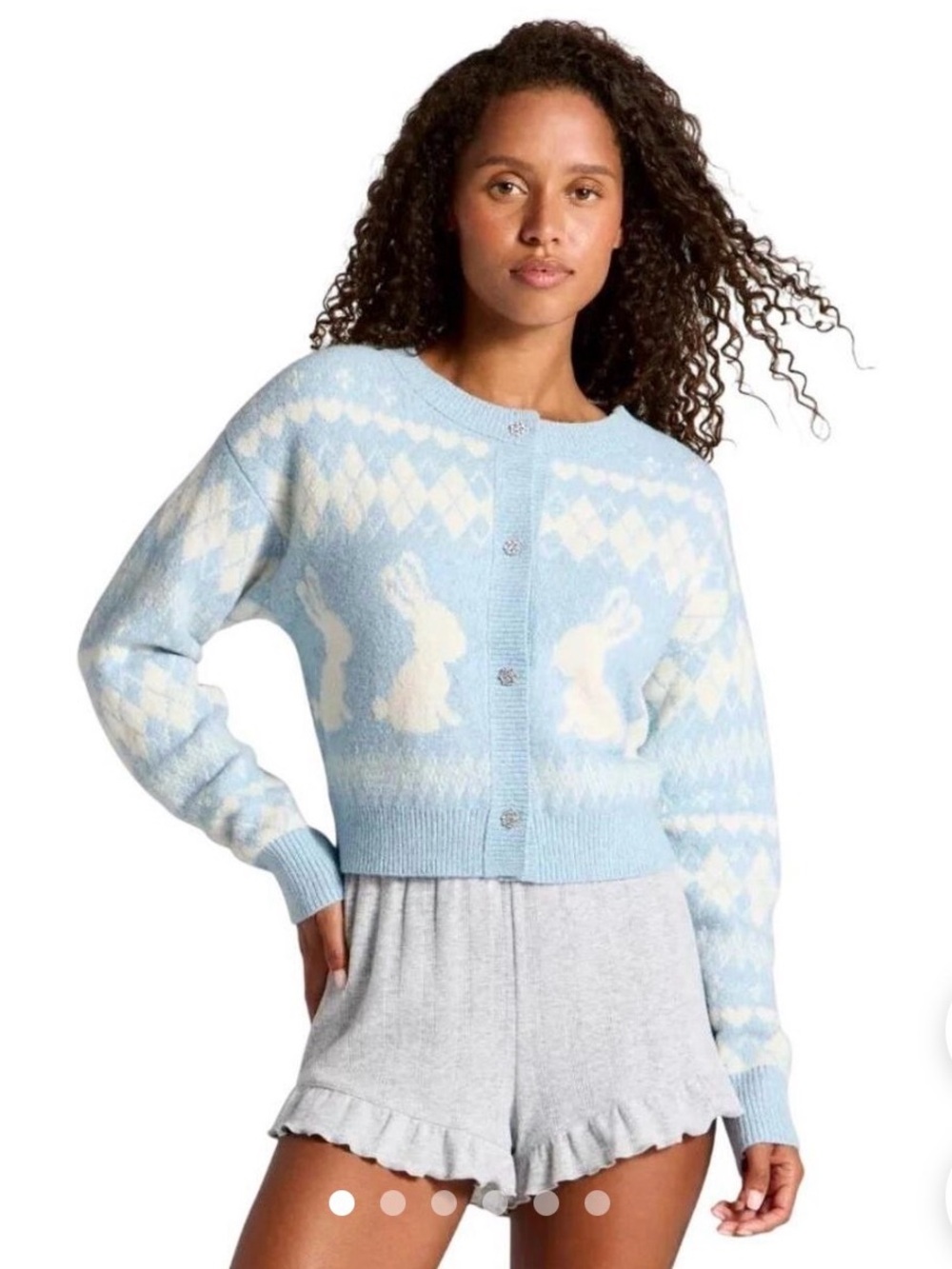 NWT Wild Fable Women's Blue Bunny Argyle Heart Cropped Cardigan- XXL